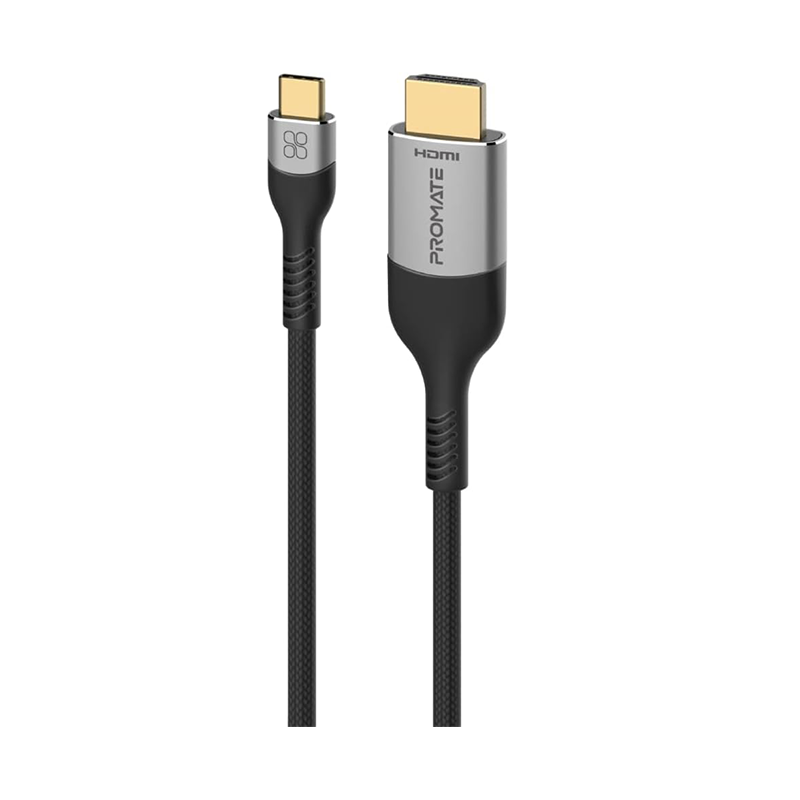 Promate Type-C to HDMI Cable, Premium Type-C (Thunderbolt-4) to HDMI AV Cable with 48Gbps Transfer Speed, 10000+ Bend Lifespan and Nylon Braided Cord for USB Type-C Enabled Devices, MediaCord-8K